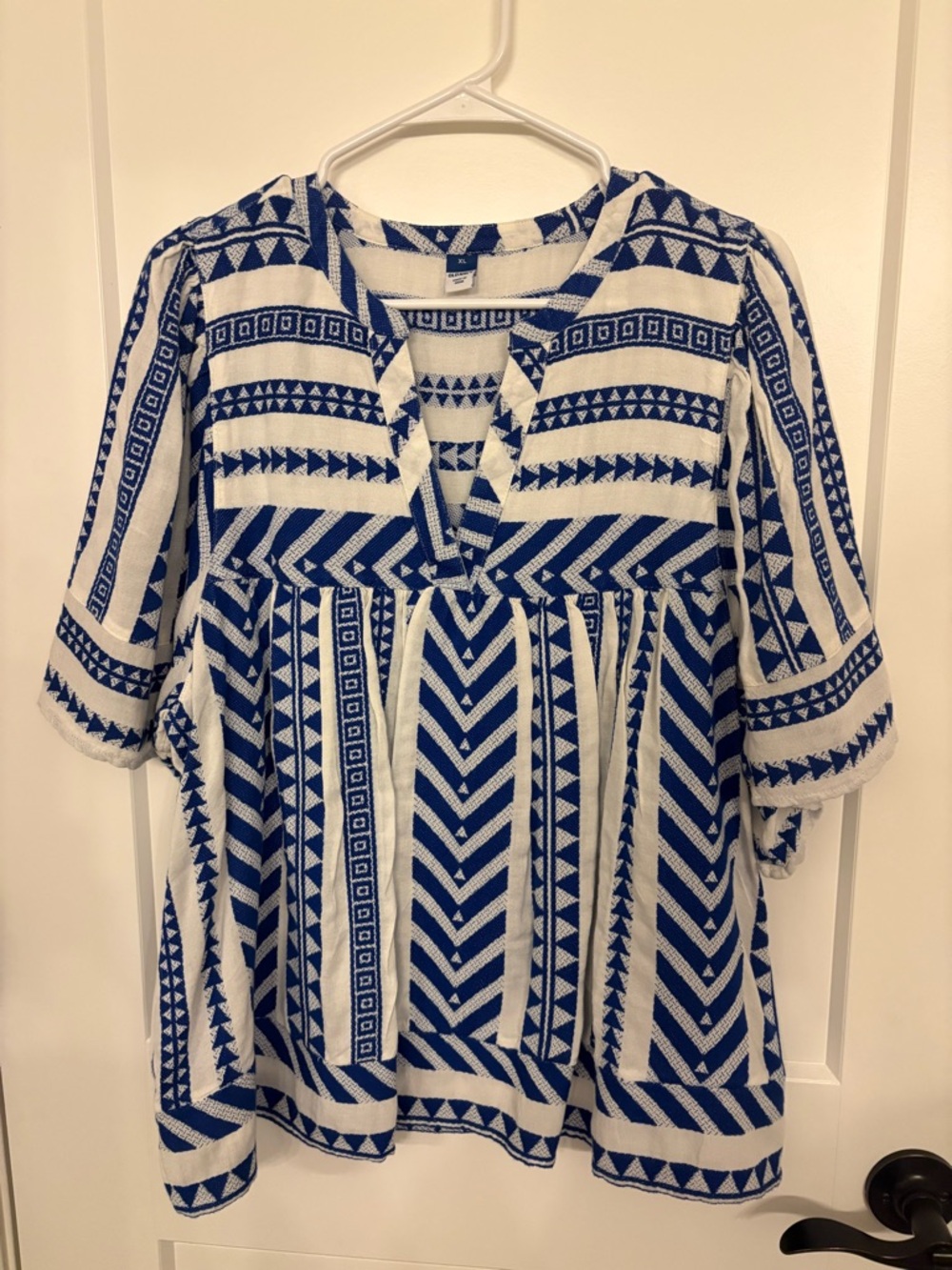 Old Navy Blue and White Geometric Tunic Top